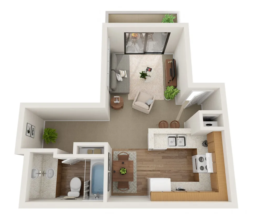 Floor plan for studio, 1 bath, 300 sqft
